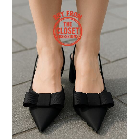 ZARA Embellished Bow Slingback Heels NWT Black Sizes 8–10 - Picture 3 of 16